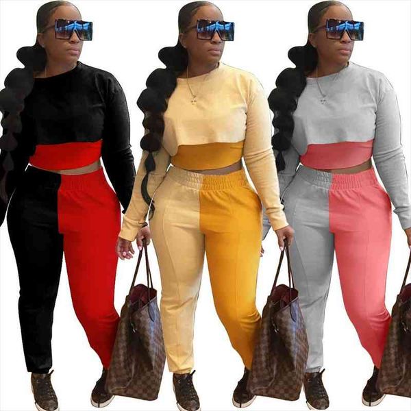 contrast color patchwork casual two piece sets women streetwear full crop and elastic waist bodycon pant co-ord sets, White
contrast color patchwork casual two piece sets women streetwear full crop and elastic waist bodycon pant co-ord sets, White
