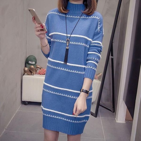 women long sweater dress 2021 autumn winter loose thick warm turtleneck sleeve strpied empire vestido casual dresses, Black;gray
women long sweater dress 2021 autumn winter loose thick warm turtleneck sleeve strpied empire vestido casual dresses, Black;gray