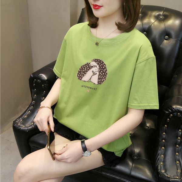women's t-shirt summer clothing pure cotton short sleeve t shirt women hedgehog pattern casual tee, White
women's t-shirt summer clothing pure cotton short sleeve t shirt women hedgehog pattern casual tee, White