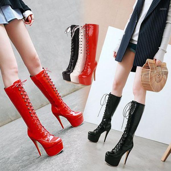 boots thick bottom water platform high heel season patent leather pu front lace large size shoes1, Black
boots thick bottom water platform high heel season patent leather pu front lace large size shoes1, Black