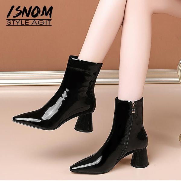 boots isnom genuine leather ankle women pointed toe patent bootie fashion high heels zip strange style footwear shoes, Black
boots isnom genuine leather ankle women pointed toe patent bootie fashion high heels zip strange style footwear shoes, Black