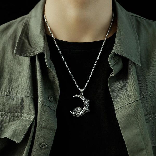 pendant necklaces jialy fashion trend creative personality moon titanium steel necklace retro hip hop crescent skull for women/men, Silver
pendant necklaces jialy fashion trend creative personality moon titanium steel necklace retro hip hop crescent skull for women/men, Silver