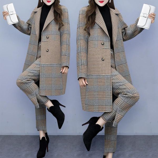 women's two piece pants long coat wide-leg casual fashion female suit/sets club outfits winter two-piece suits large size plaid woolen, White
women's two piece pants long coat wide-leg casual fashion female suit/sets club outfits winter two-piece suits large size plaid woolen, White