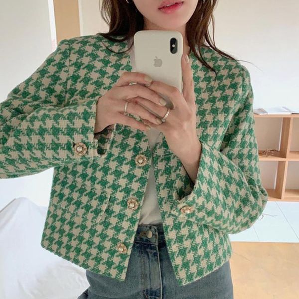 women's jackets edge buckle v-neck woven tweed jacket temperament leisure spring and autumn top, Black;brown
women's jackets edge buckle v-neck woven tweed jacket temperament leisure spring and autumn top, Black;brown