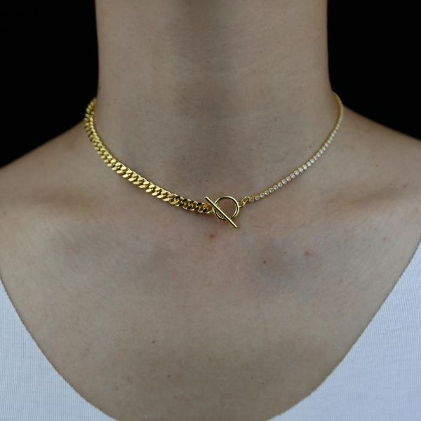 chokers 2021 fashion gold color half cuban link chain clear cz paved tennis toggle clasp women choker simple necklace jewelry, Golden;silver
chokers 2021 fashion gold color half cuban link chain clear cz paved tennis toggle clasp women choker simple necklace jewelry, Golden;silver