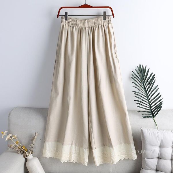 women's pants & capris lace spliced women wide leg 2021 elastic high waist solid baggy pockets elegant calf-length trouser pantalon fem, Black;white
women's pants & capris lace spliced women wide leg 2021 elastic high waist solid baggy pockets elegant calf-length trouser pantalon fem, Black;white