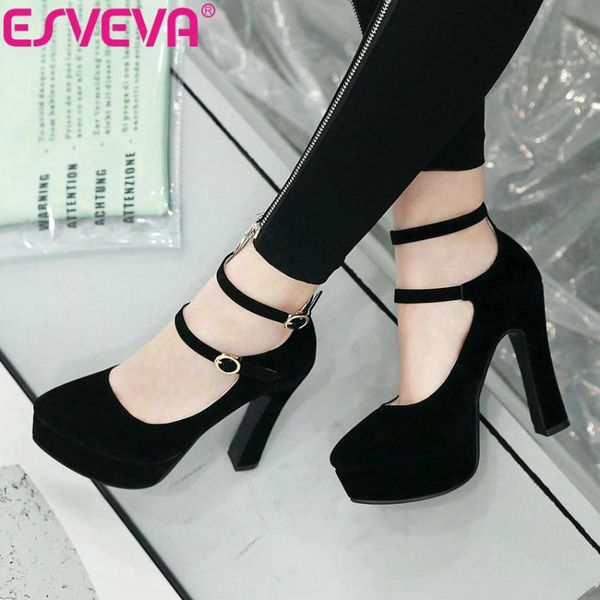 dress shoes esveva 2021 women pumps buckle pointed toe summer square high heels shallow ankle strap size 34-43 platform, Black
dress shoes esveva 2021 women pumps buckle pointed toe summer square high heels shallow ankle strap size 34-43 platform, Black