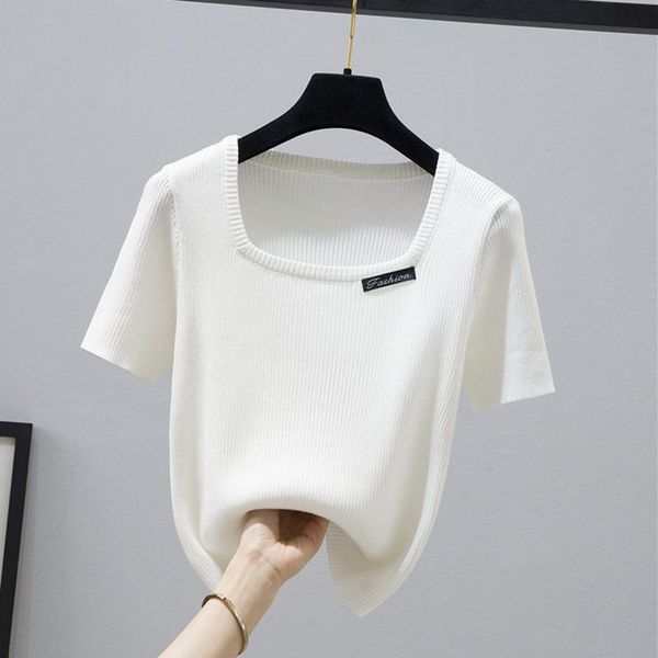 women's t-shirt 2021 summer short sleeve tees white black knitted t shirt korean fashion slim t-shirts women casual screw thread femme
women's t-shirt 2021 summer short sleeve tees white black knitted t shirt korean fashion slim t-shirts women casual screw thread femme