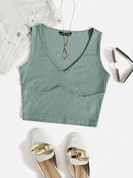 solid rib-knit crop tank n4ky#, White 
solid rib-knit crop tank n4ky#, White