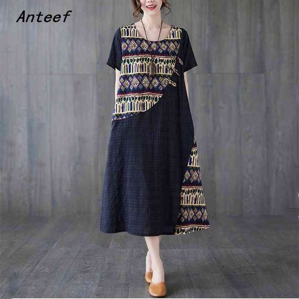 short sleeve plus size cotton vintage floral plaid dresses for women casual loose long woman summer dress elegant clothes 210517, Black;gray
short sleeve plus size cotton vintage floral plaid dresses for women casual loose long woman summer dress elegant clothes 210517, Black;gray