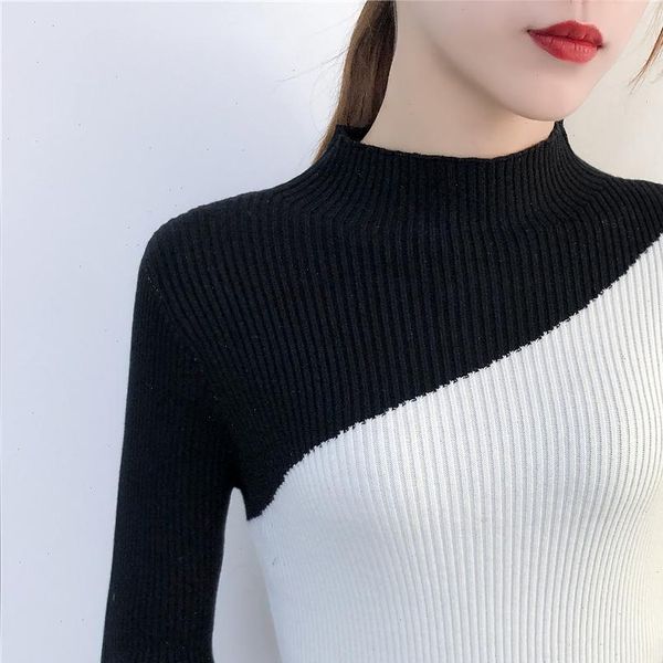 color womens sweater block sweaters and pullovers women autumn winter basic long sleeve stand collar knitted female ribbed, White;black
color womens sweater block sweaters and pullovers women autumn winter basic long sleeve stand collar knitted female ribbed, White;black