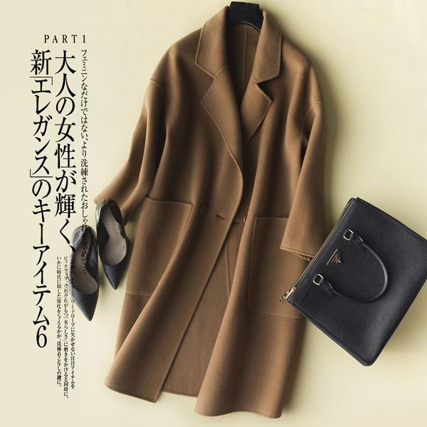 women's wool & blends 100% coat female long cashmere jacket women korean sided woolen clothes spring autumn overcoat manteau femme, Black
women's wool & blends 100% coat female long cashmere jacket women korean sided woolen clothes spring autumn overcoat manteau femme, Black