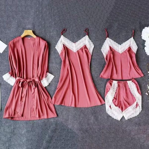 women's sleepwear 130 four piece pajamas women set robe sxey sets for bath, Black;red
women's sleepwear 130 four piece pajamas women set robe sxey sets for bath, Black;red