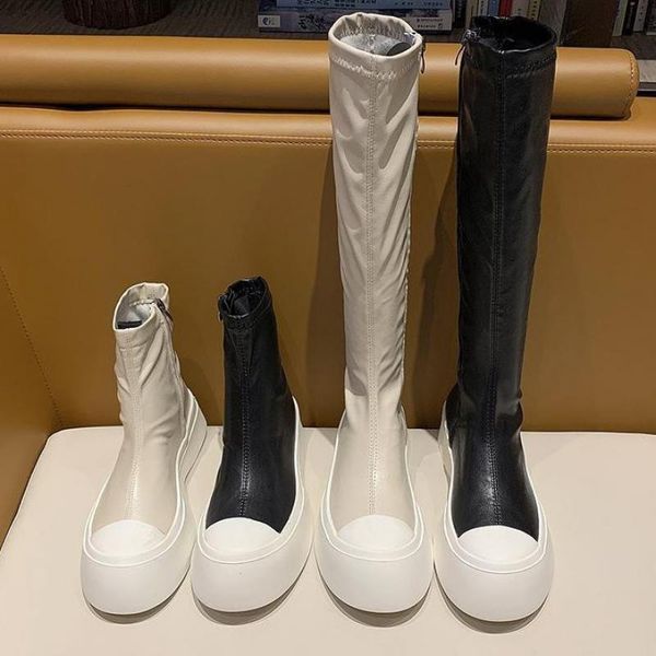 2021 classical black elastic boots women white thick bottom flat motorcycle leather long boots knee-high 1
2021 classical black elastic boots women white thick bottom flat motorcycle leather long boots knee-high 1