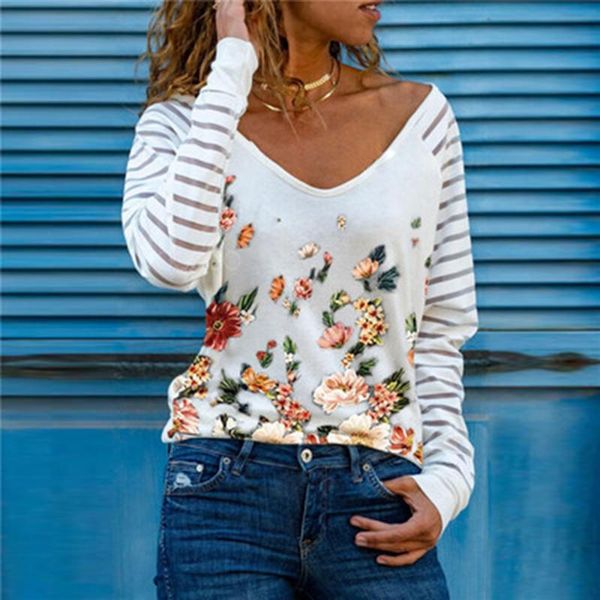 women's t-shirt vintage blusas flower print striped long-sleeve v-neck basic harajuku graphic tee shirt femme camisetas, White
women's t-shirt vintage blusas flower print striped long-sleeve v-neck basic harajuku graphic tee shirt femme camisetas, White