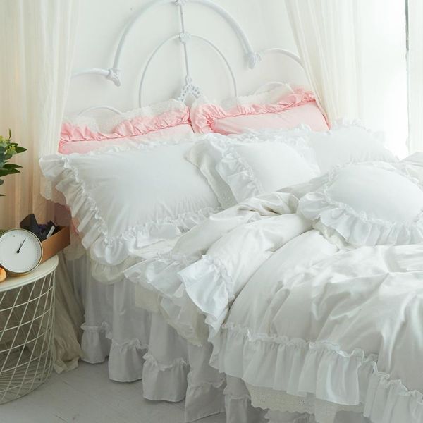 bedding sets pure white princess luxury 4pcs ruffle girls duvet cover bed skirt pillowcases wedding cotton linen bedclothes
bedding sets pure white princess luxury 4pcs ruffle girls duvet cover bed skirt pillowcases wedding cotton linen bedclothes
