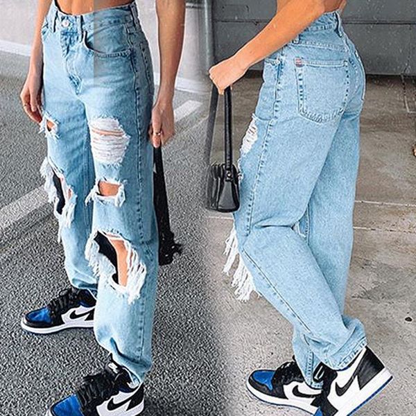 ripped long loose ladies distressed thin high street jeans hole big denim summer pants women's, Blue
ripped long loose ladies distressed thin high street jeans hole big denim summer pants women's, Blue