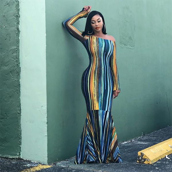 two piece dress off shoulders long sleeves printed striped dresses women maxi mermaid slim female party occassion robes spri, White
two piece dress off shoulders long sleeves printed striped dresses women maxi mermaid slim female party occassion robes spri, White