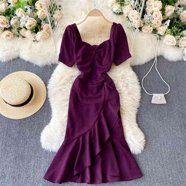 summer dress for women solid korean fashion square collar short sleeve slim party irregular ruffles mermaid 210603, Black;gray
summer dress for women solid korean fashion square collar short sleeve slim party irregular ruffles mermaid 210603, Black;gray