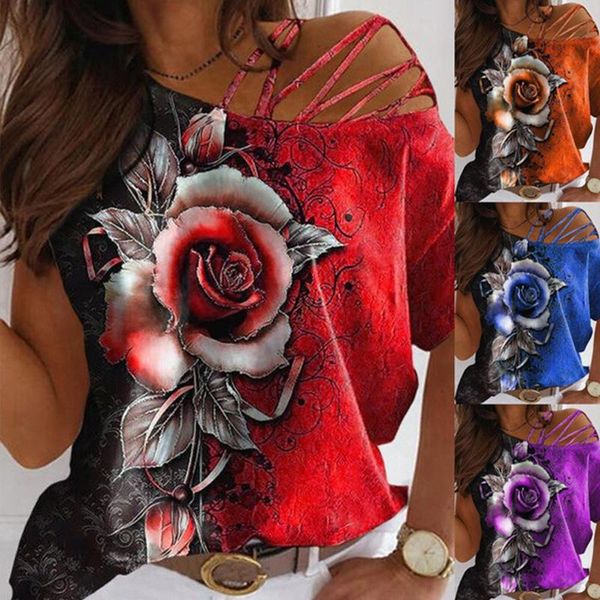 women's t-shirt 2021 summer strapless ladies rose print short sleeve casual fashion plus size clothing s-5xl, White
women's t-shirt 2021 summer strapless ladies rose print short sleeve casual fashion plus size clothing s-5xl, White