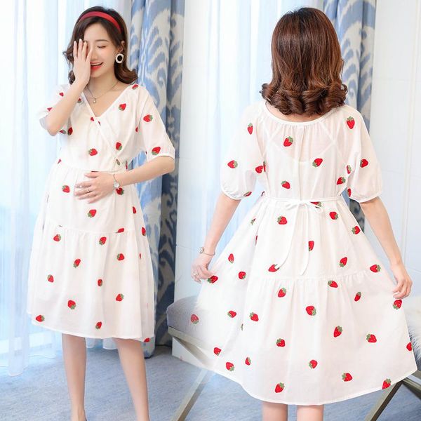 91540# maternity clothes summer cotton short sleeves loose stylish fruit printing dress pregnant women pregnancy dresses, White
91540# maternity clothes summer cotton short sleeves loose stylish fruit printing dress pregnant women pregnancy dresses, White