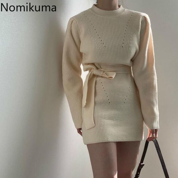 nomikuma korean hollow-out stand neck sweater dress sashes slim waist mini vestidos long sleeve women knitted dresses 6d791 casual, Black;gray
nomikuma korean hollow-out stand neck sweater dress sashes slim waist mini vestidos long sleeve women knitted dresses 6d791 casual, Black;gray