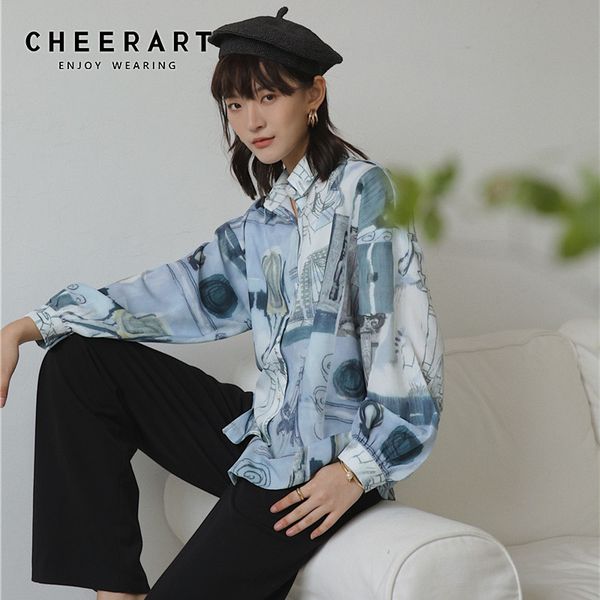 pope vintage print blue long sleeve blouse button down shirt loose lantern fall clothing 210427, White
pope vintage print blue long sleeve blouse button down shirt loose lantern fall clothing 210427, White