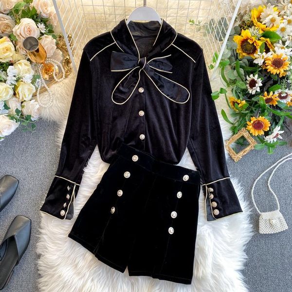 autumn arrivals long sleeve stand collar bow decoration shirt velvet high waist shorts two piece set women 492 women's tracksuits, Gray
autumn arrivals long sleeve stand collar bow decoration shirt velvet high waist shorts two piece set women 492 women's tracksuits, Gray