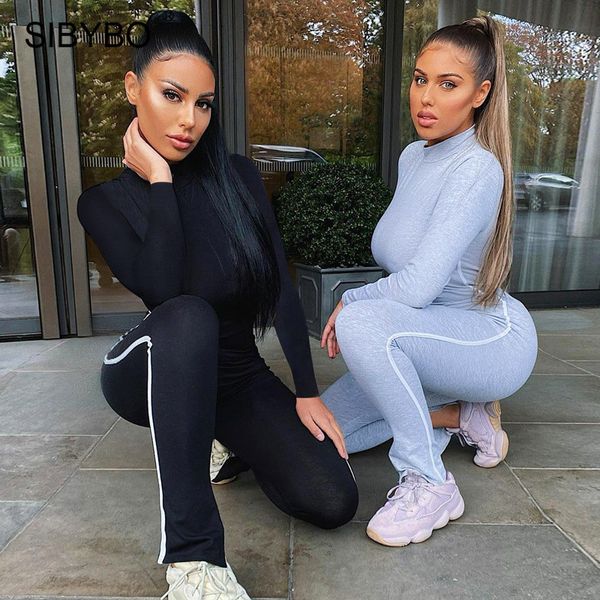 sibybo striped patchwork sporty rompers womens jumpsuit autumn turtleneck zipper jumpsuits black casual fitness overalls, Black;white 
sibybo striped patchwork sporty rompers womens jumpsuit autumn turtleneck zipper jumpsuits black casual fitness overalls, Black;white