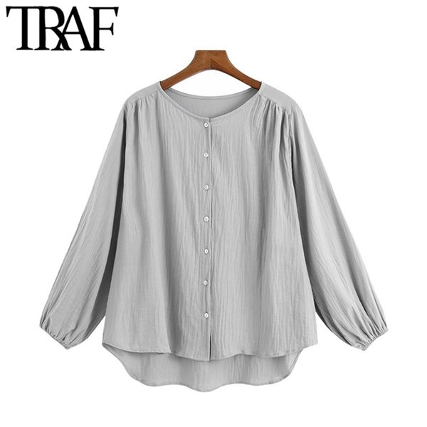 women fashion semi-sheer pleated loose asymmetric blouses vintage long sleeve button-up female shirts chic 210507, White
women fashion semi-sheer pleated loose asymmetric blouses vintage long sleeve button-up female shirts chic 210507, White