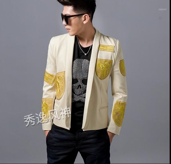 men's suits & blazers 2021 lion badge embroidery suit personality trim jacket tide. s-xxl singer's costume, White;black
men's suits & blazers 2021 lion badge embroidery suit personality trim jacket tide. s-xxl singer's costume, White;black