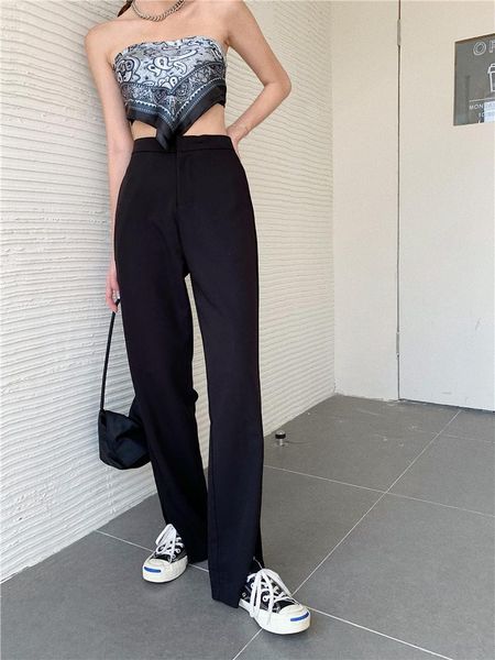 women's pants & capris casual straight summer wide-leg high waist thin loose retro split sweat women, Black;white
women's pants & capris casual straight summer wide-leg high waist thin loose retro split sweat women, Black;white