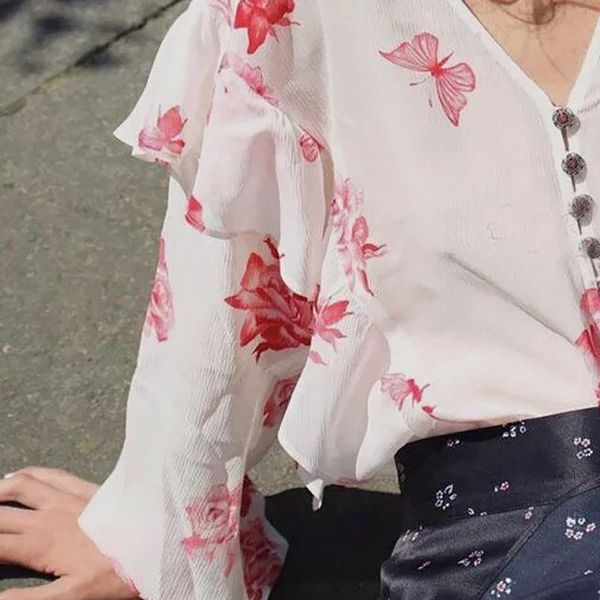 women's blouses & shirts women shirt 2021 spring and summer rhinestone buckle lotus leaf v-neck silk printed, White
women's blouses & shirts women shirt 2021 spring and summer rhinestone buckle lotus leaf v-neck silk printed, White