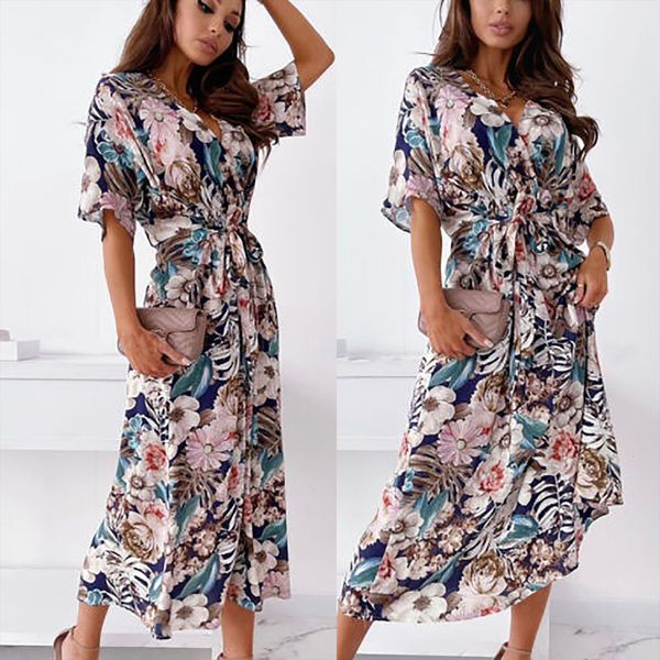 summer fashion bohemian womens dress short sleeve v neck floral loose ankle length with belt, Black;gray
summer fashion bohemian womens dress short sleeve v neck floral loose ankle length with belt, Black;gray