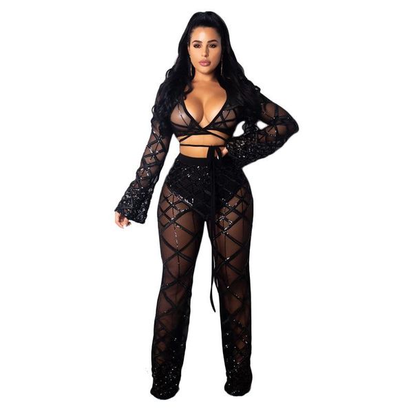 women's two piece pants long sleeve deep v-neck bandage crop sequines + boot cut see though bodycon set tracksuits k9284, White
women's two piece pants long sleeve deep v-neck bandage crop sequines + boot cut see though bodycon set tracksuits k9284, White