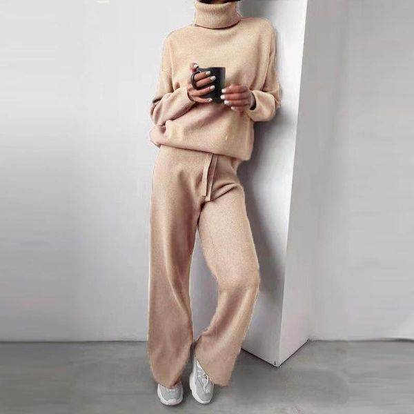 women's two piece pants women knitted tracksuit turtleneck sweater 2 pieces set wide leg straight suit solid casual outwear, White
women's two piece pants women knitted tracksuit turtleneck sweater 2 pieces set wide leg straight suit solid casual outwear, White