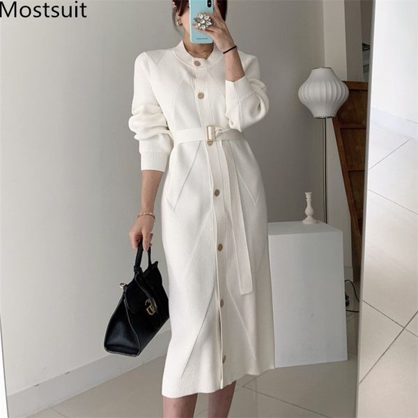 single breasted korean knitted sweater dress women autumn winter long sleeve o-neck belted fashion ladies dresses vestidos 210518, Black;gray
single breasted korean knitted sweater dress women autumn winter long sleeve o-neck belted fashion ladies dresses vestidos 210518, Black;gray