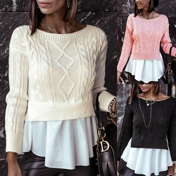 women's sweaters women autumn long sleeve twist cable knit sweater flared ruffles hem patchwork pullover casual loose crew neck jumper, White;black
women's sweaters women autumn long sleeve twist cable knit sweater flared ruffles hem patchwork pullover casual loose crew neck jumper, White;black