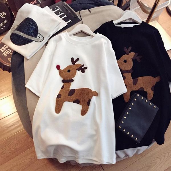 embroidery fawn pattern cute milk fiber mid-length t-shirt women summer korean loose harajuku style kawaii college student women's, White
embroidery fawn pattern cute milk fiber mid-length t-shirt women summer korean loose harajuku style kawaii college student women's, White
