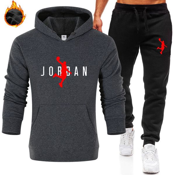 men's tracksuits 2021 clothing winter thiened sweater suit and wo fashion leisure, Gray