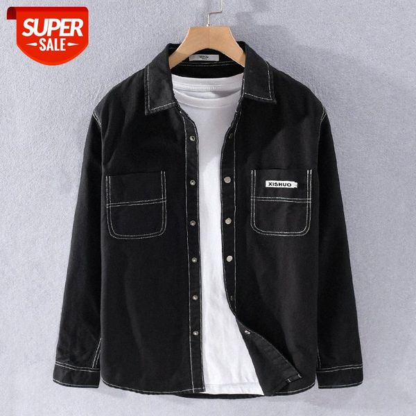 spring and autumn men's long-sleeved shirts japanese retro trendy jacket black pure cotton casual handsome 9415 #1y5s, White;black
spring and autumn men's long-sleeved shirts japanese retro trendy jacket black pure cotton casual handsome 9415 #1y5s, White;black