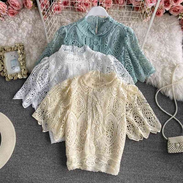 women's knits & tees summer puff sleeve blouse women's retro elegant hollowing out sweet lace short sleeves for women sh, White
women's knits & tees summer puff sleeve blouse women's retro elegant hollowing out sweet lace short sleeves for women sh, White