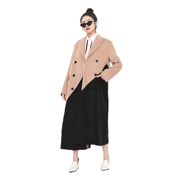 women's wool & blends loose fit khaki navy spliced long woolen coat parkas sleeve fashion tide tumn winter 2021 coats jackets, Black
women's wool & blends loose fit khaki navy spliced long woolen coat parkas sleeve fashion tide tumn winter 2021 coats jackets, Black