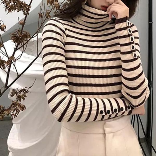 women's sweaters autumn women turtleneck striped knitted sweater pullover girls vintage slim trendy simple elegant knit bottoming, White;black
women's sweaters autumn women turtleneck striped knitted sweater pullover girls vintage slim trendy simple elegant knit bottoming, White;black