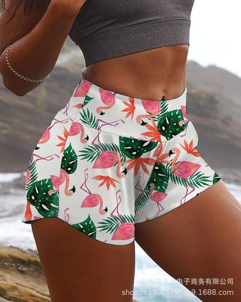women's shorts women flamingo printed yoga sports pants high waist hip lift for, White;black
women's shorts women flamingo printed yoga sports pants high waist hip lift for, White;black