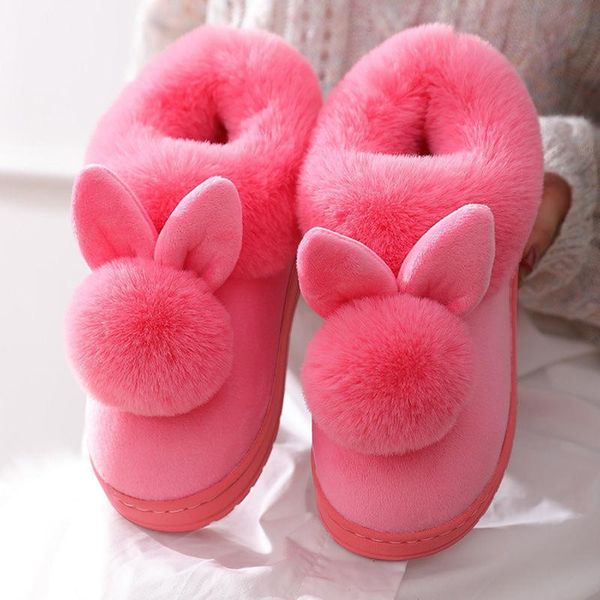 slippers fluffy pantoufles cartoon household warm plush for women -mx8, Black