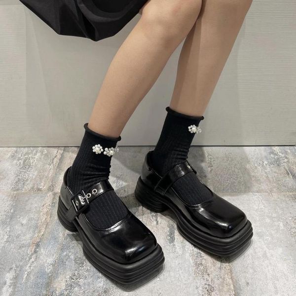 dress shoes pearl french mary janes women summer british style retro single square toe thick heel platform lady, Black
dress shoes pearl french mary janes women summer british style retro single square toe thick heel platform lady, Black