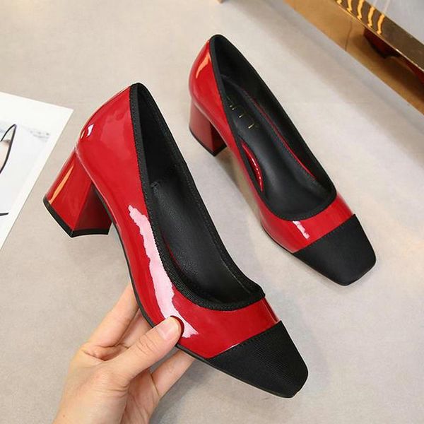 dress shoes high-heeled single women color matching thick heel 5cm square head women's patent leather large size work high, Black
dress shoes high-heeled single women color matching thick heel 5cm square head women's patent leather large size work high, Black