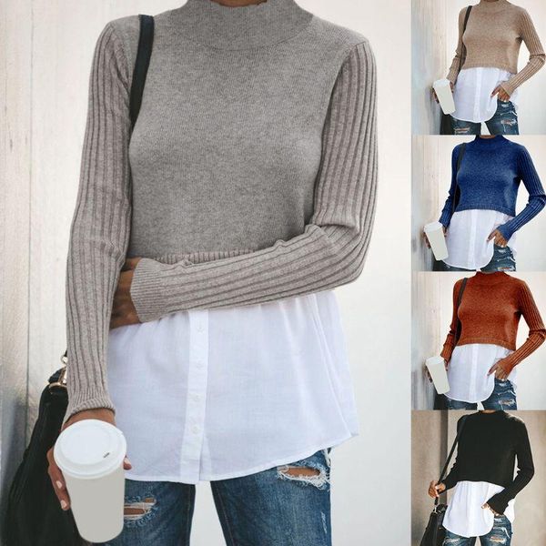 women's sweaters women 2 in 1 patchwork pullover ribbed long sleeve sweater layered shirt hem for girls, White;black
women's sweaters women 2 in 1 patchwork pullover ribbed long sleeve sweater layered shirt hem for girls, White;black
