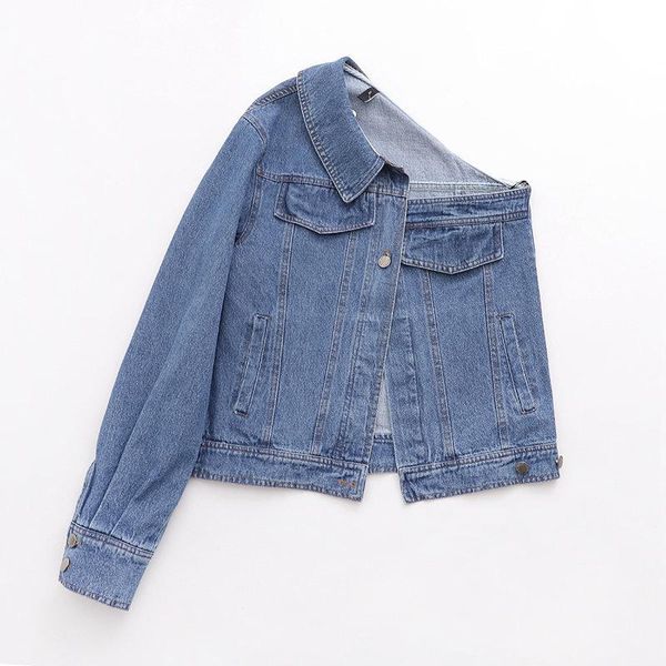 women's jackets elegant women one shoulder irregular denim jacket 2021 stylish lady asymmetrical pocket loose jean coat female feminine, Black;brown
women's jackets elegant women one shoulder irregular denim jacket 2021 stylish lady asymmetrical pocket loose jean coat female feminine, Black;brown